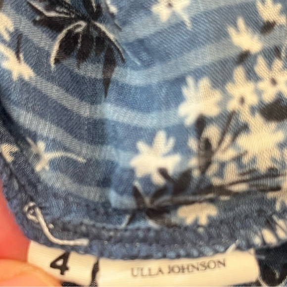 Ulla Johnson Manet Blue, White Silk Floral Ruffle Blouse Size 4 - Picture 10 of 12